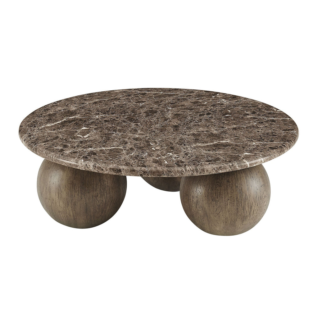 Pietra Indoor Outdoor Round Coffee Table in Dark Emperador Marble