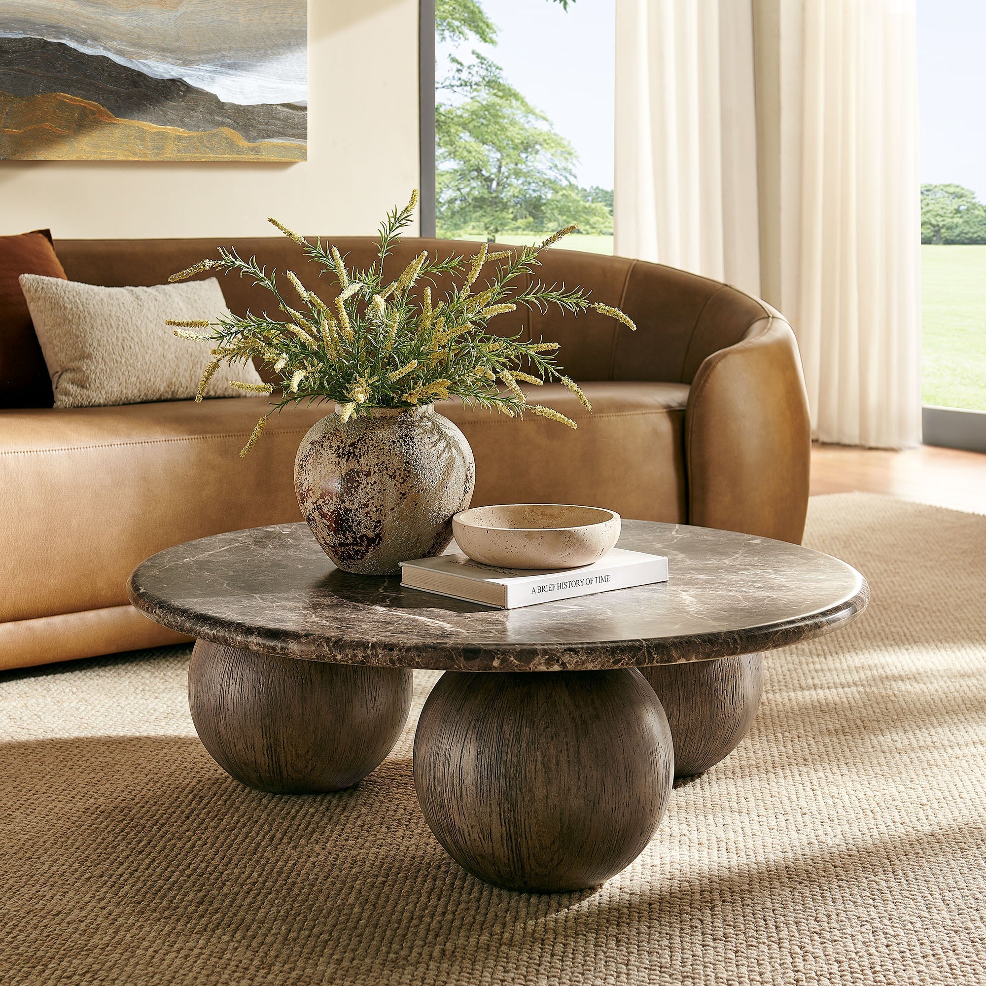 Pietra Indoor Outdoor Round Coffee Table in Dark Emperador Marble