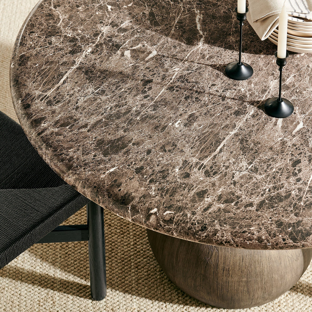Pietra Indoor Outdoor Round Dining Table in Dark Emperador Marble
