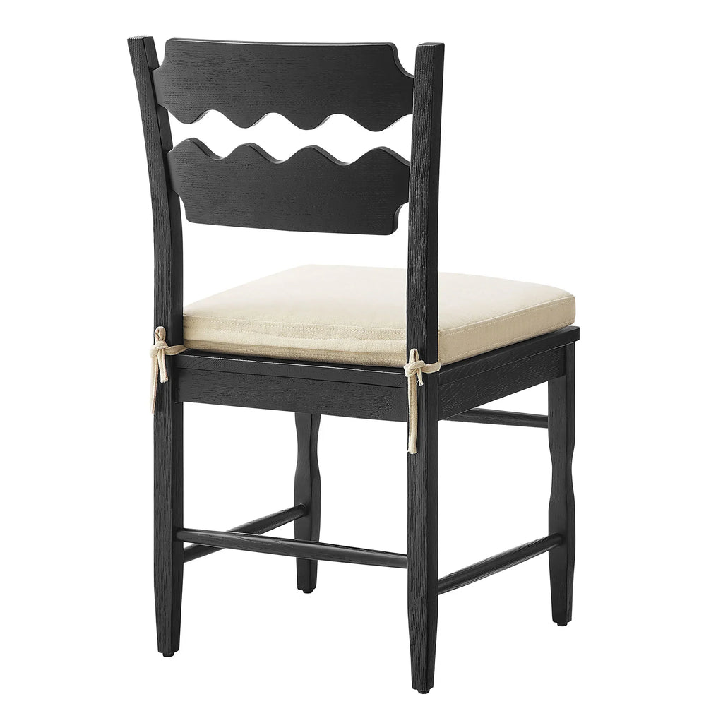 Jax Oak Wood Dining Chair With Wavy Razor Back and Cushion Set of 2