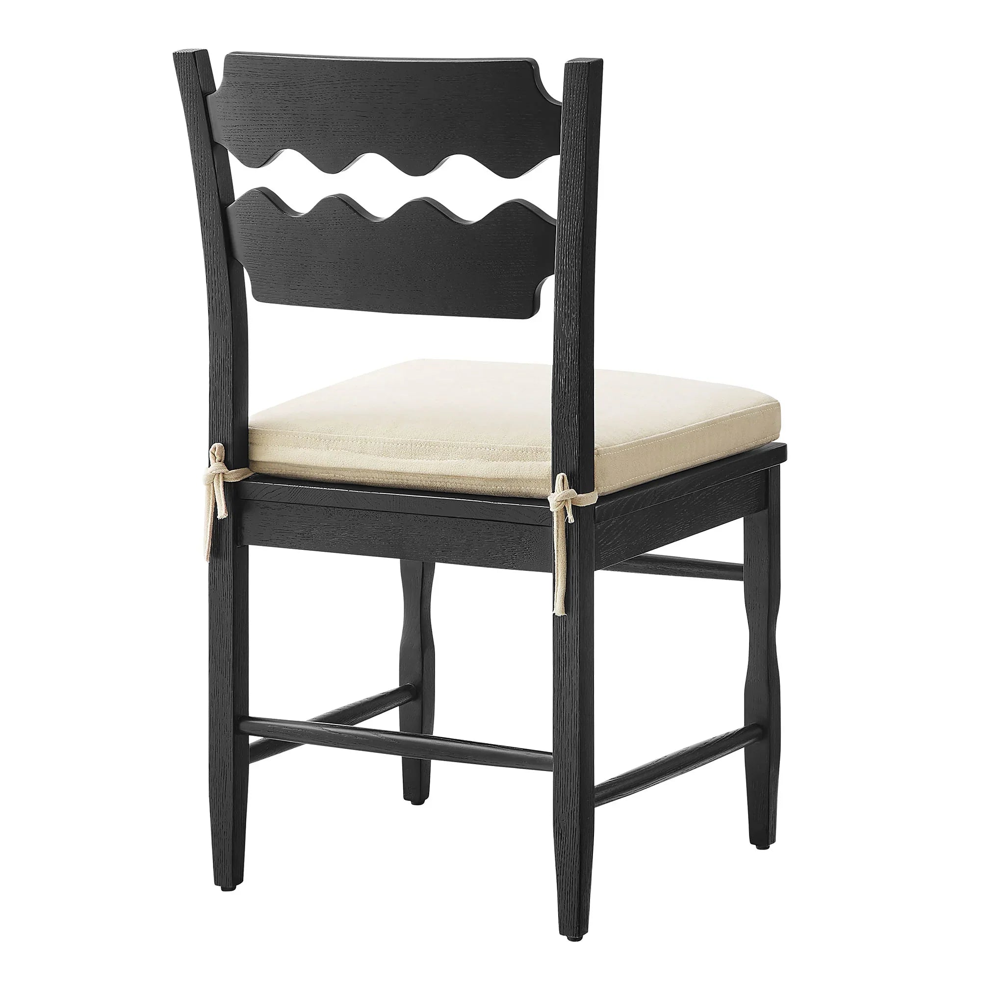 Jax Oak Wood Dining Chair With Wavy Razor Back and Cushion Set of 2