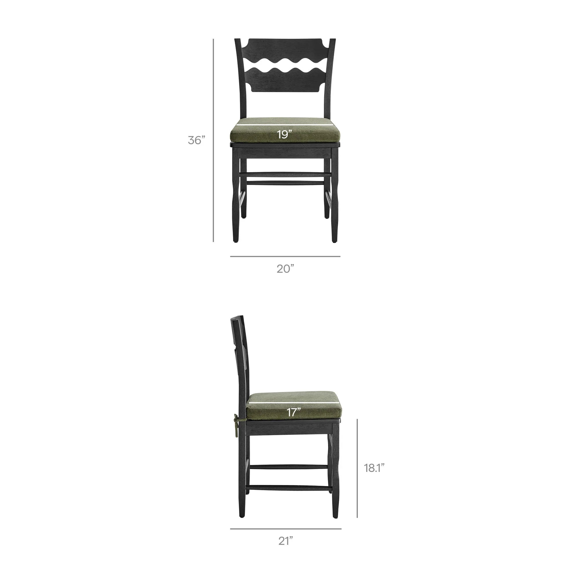 Jax Oak Wood Dining Chair With Wavy Razor Back and Cushion Set of 2