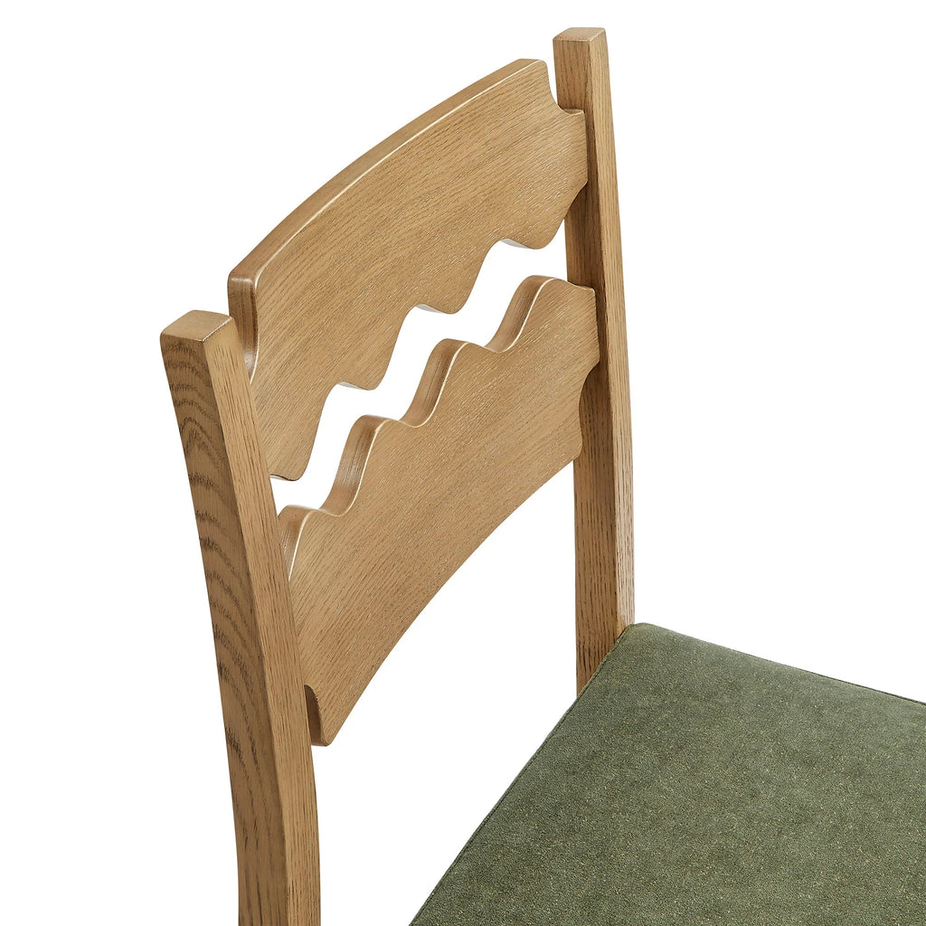 Jax Oak Wood Dining Chair With Wavy Razor Back and Cushion Set of 2