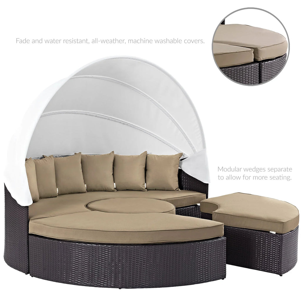 Quest Outdoor Patio Wicker Rattan Canopy Sectional Daybed