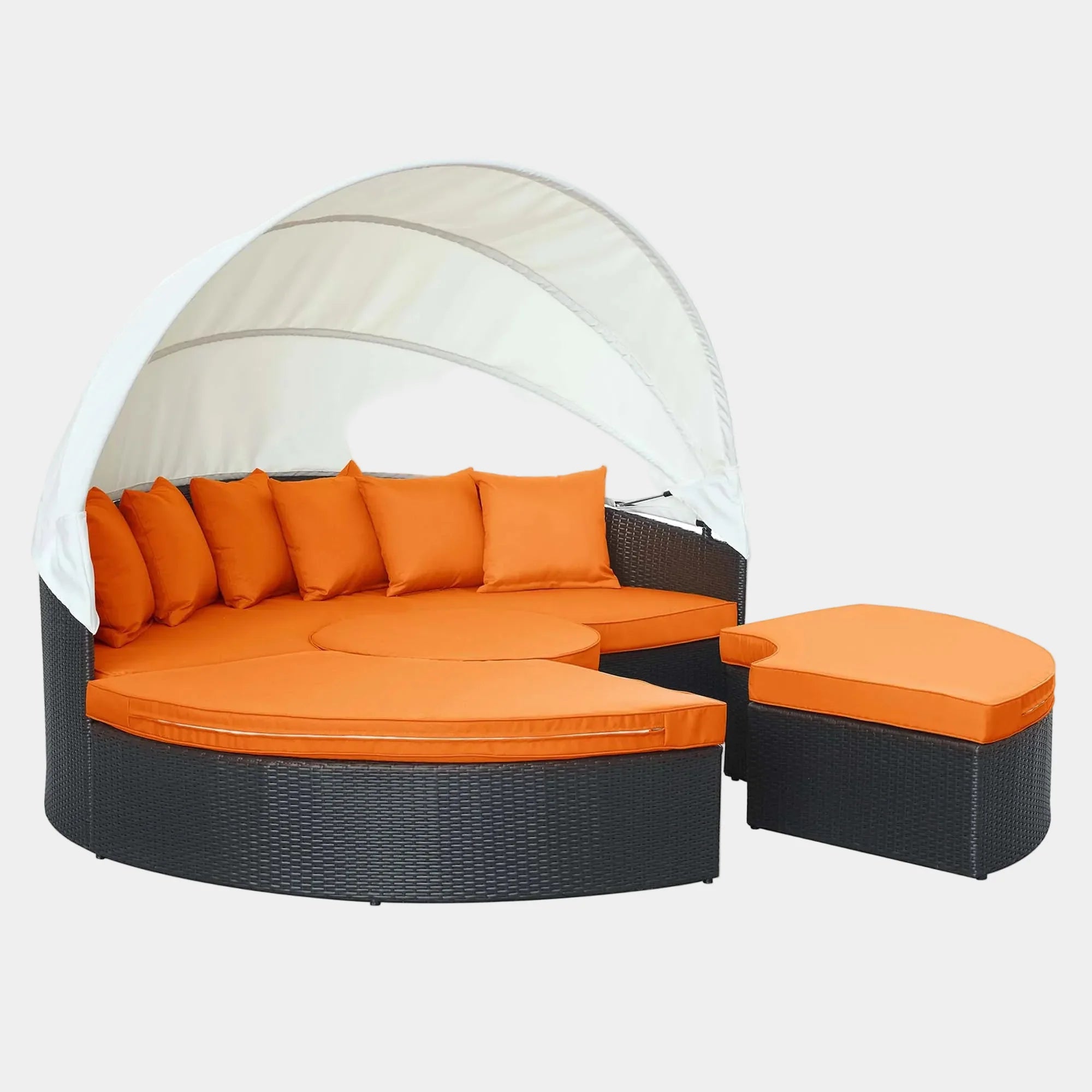 Quest Outdoor Patio Wicker Rattan Canopy Sectional Daybed