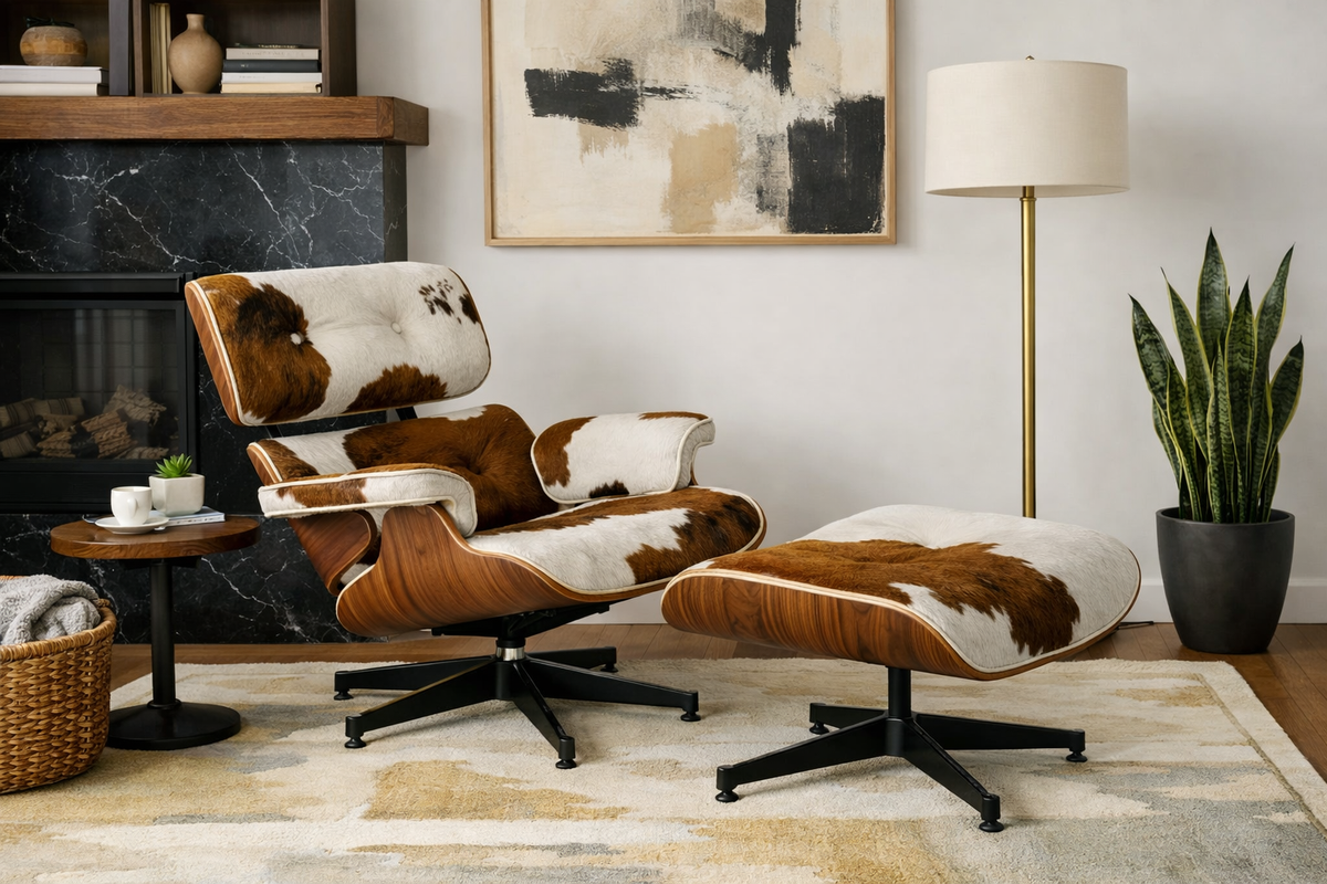 Eames Lounge Chair And Ottoman - Tall Version (Cow Hide)
