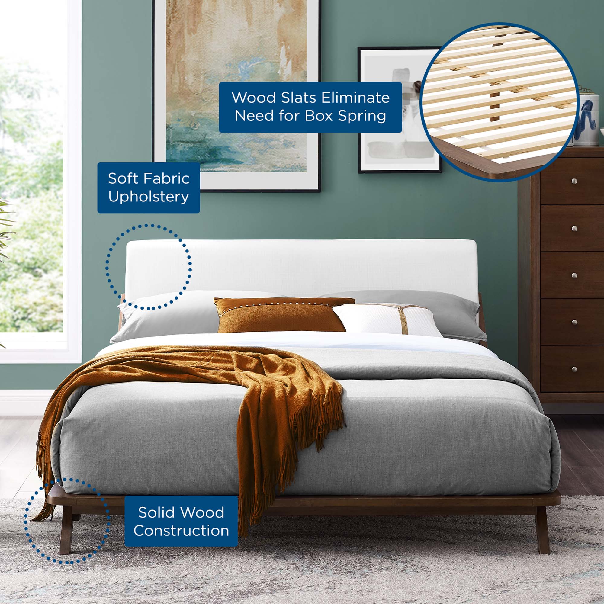 Luella Upholstered Fabric Queen Platform Bed