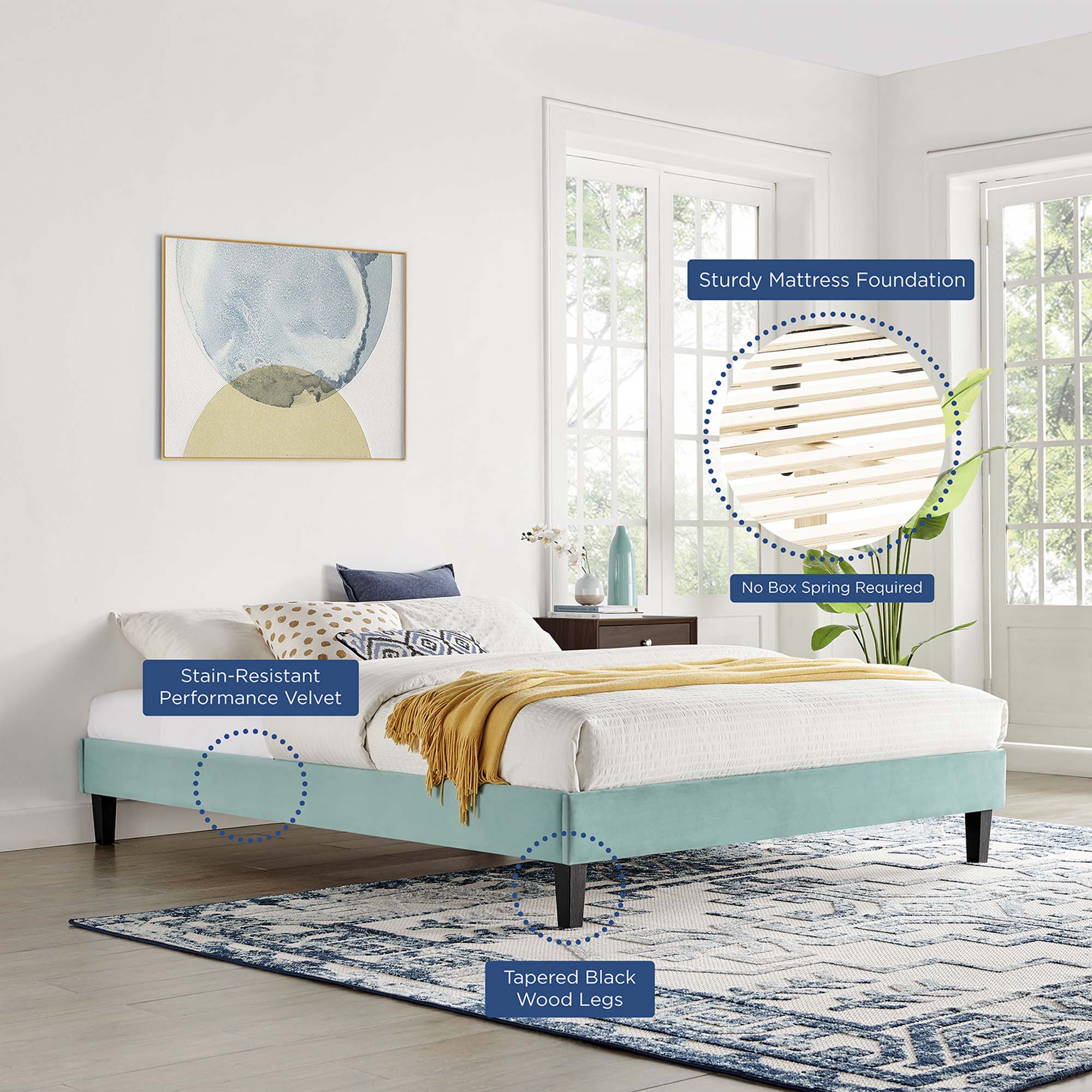 Reign Performance Velvet Platform Bed Frame