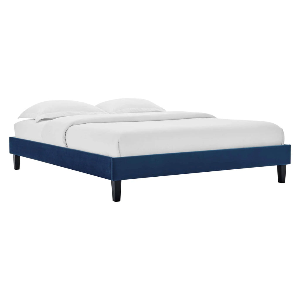 Roxanne Performance Velvet Platform Bed With Black Wood Legs