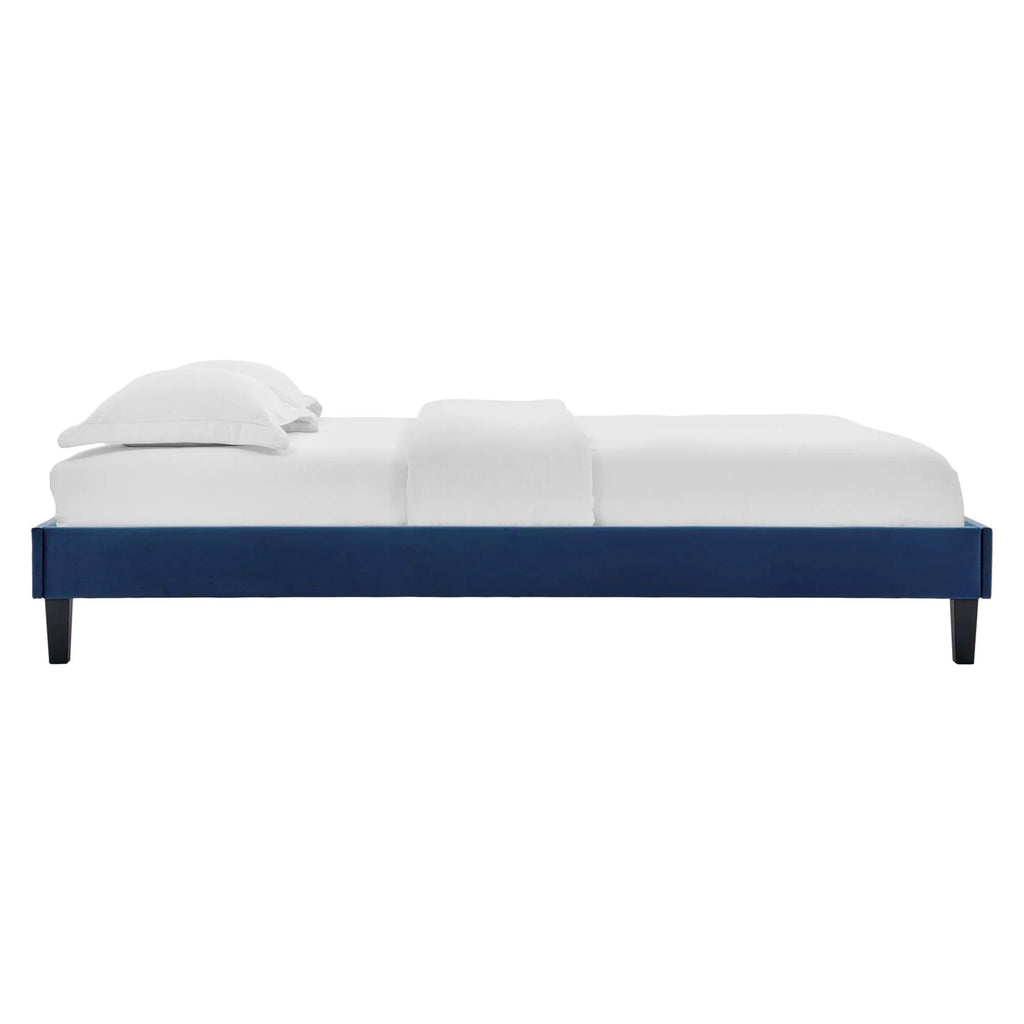 Roxanne Performance Velvet Platform Bed With Black Wood Legs
