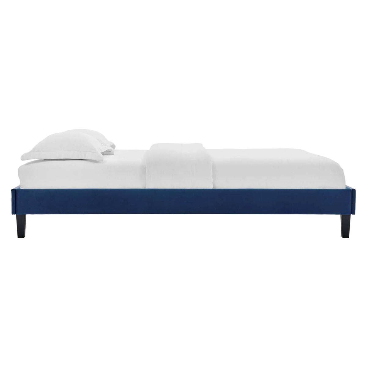 Roxanne Performance Velvet Platform Bed With Black Wood Legs