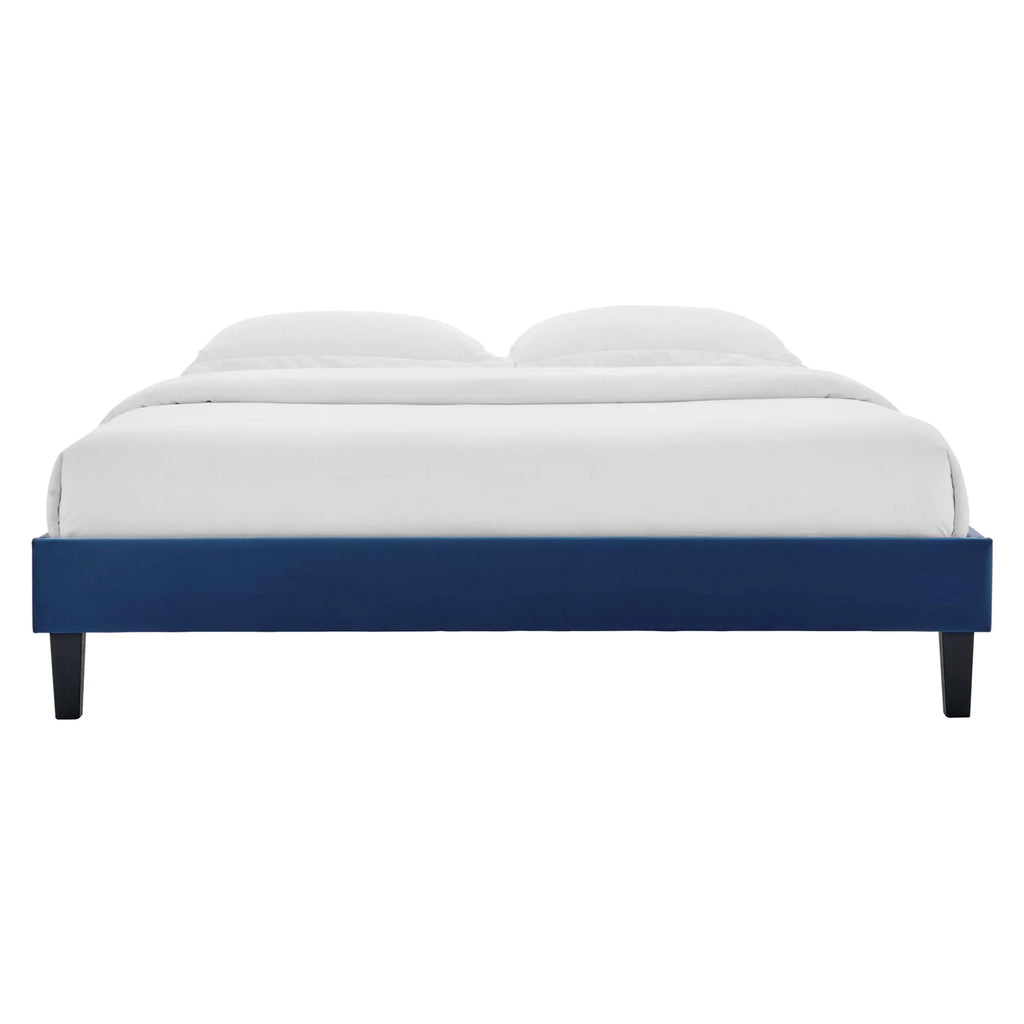 Roxanne Performance Velvet Platform Bed With Black Wood Legs