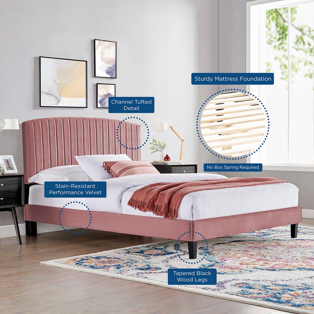 Alessi Performance Velvet Platform Bed With Black Wood Legs