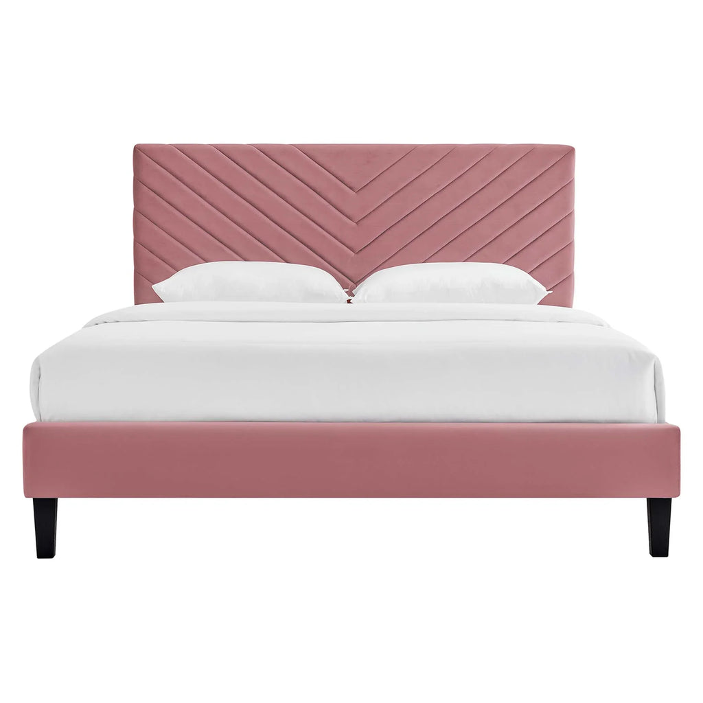 Roxanne Performance Velvet Platform Bed With Black Wood Legs