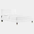 Roxanne Performance Velvet Platform Bed With Wood and Gold Legs