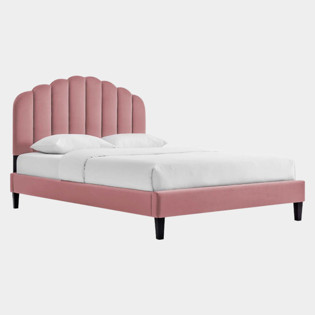 Daisy Performance Velvet Platform Bed With Black Wood Legs