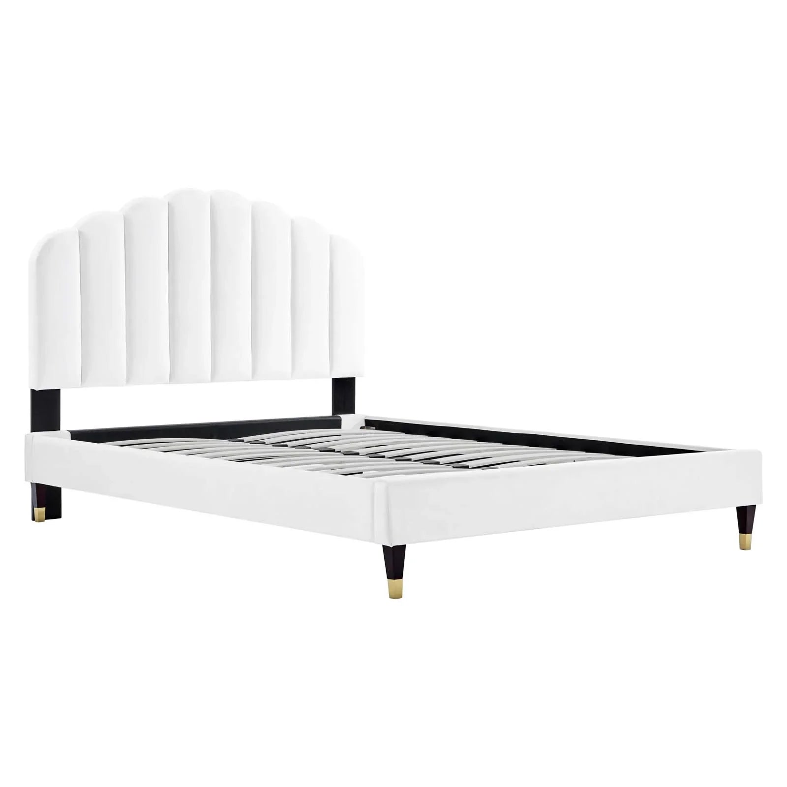 Daisy Performance Velvet Platform Bed Wood and Gold Legs