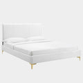 Peyton Performance Velvet Platform Bed With Gold Metal Legs