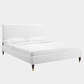 Peyton Performance Velvet Platform Bed With Wood and Gold Legs