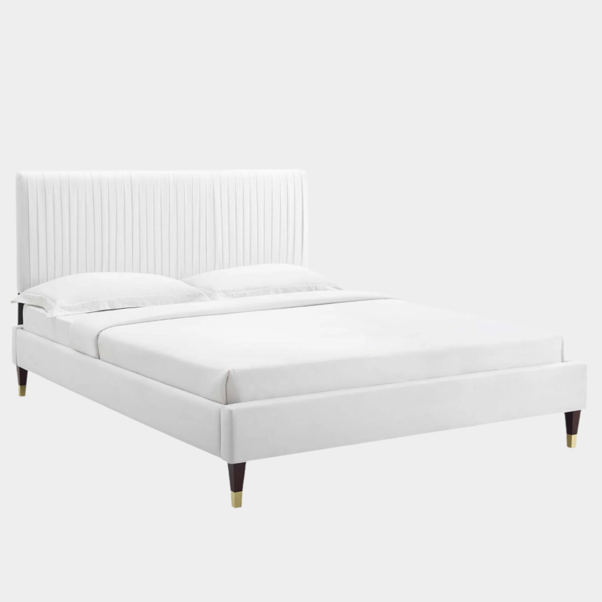 Peyton Performance Velvet Platform Bed With Wood and Gold Legs