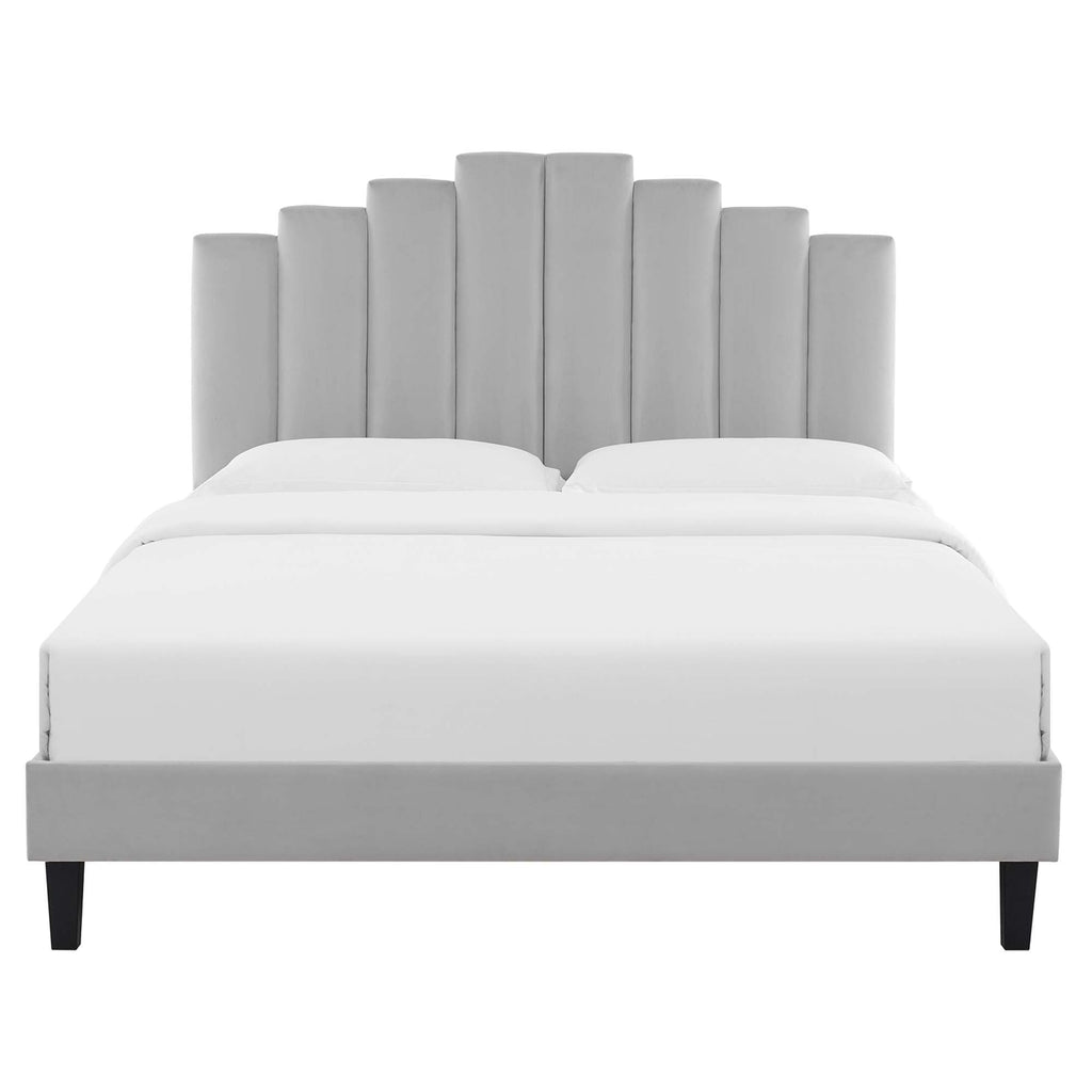 Elise Performance Velvet Platform Bed With Black Wood Legs