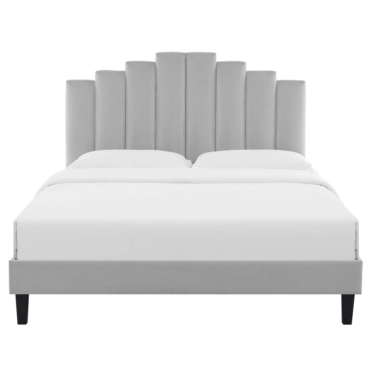 Elise Performance Velvet Platform Bed With Black Wood Legs