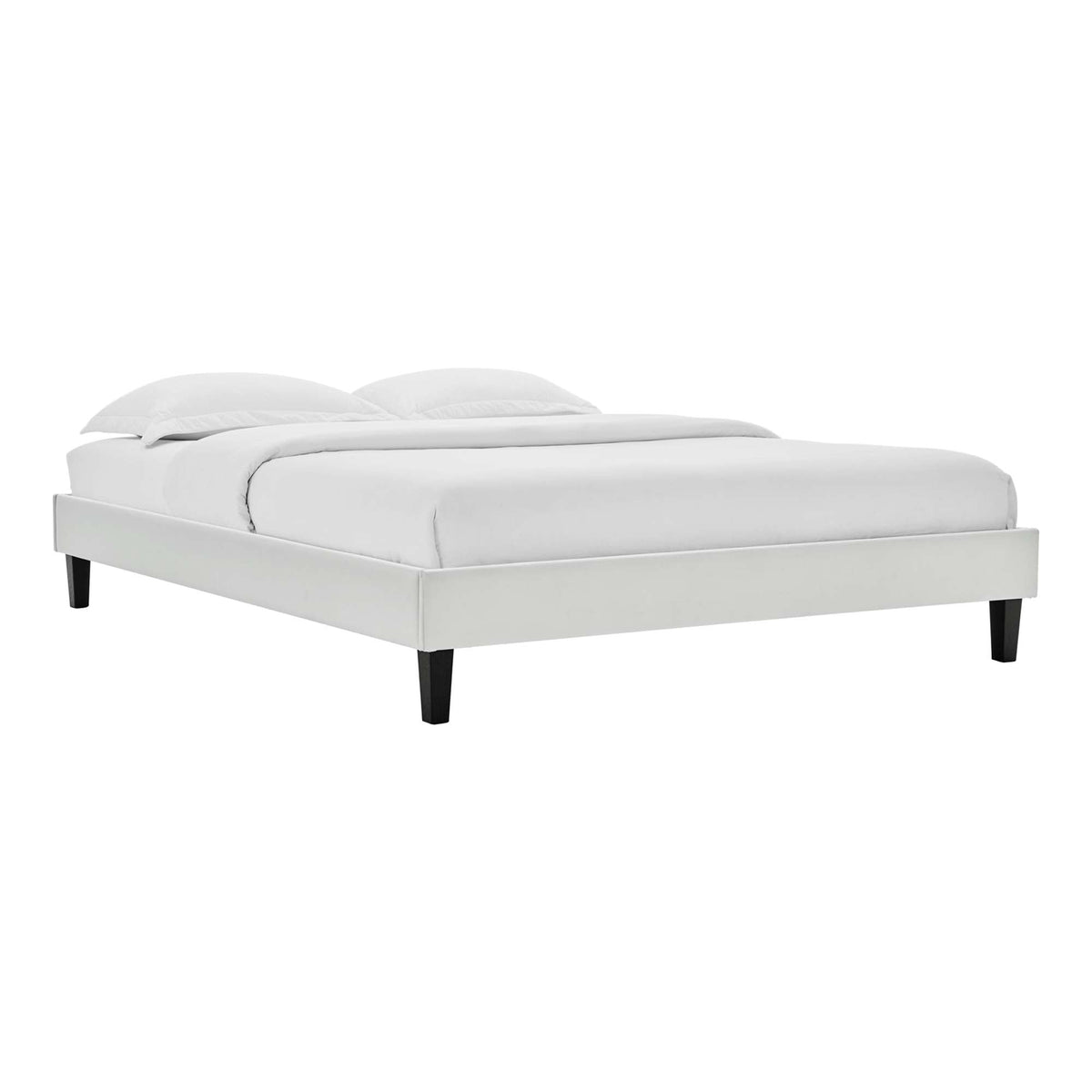 Elise Performance Velvet Platform Bed With Black Wood Legs