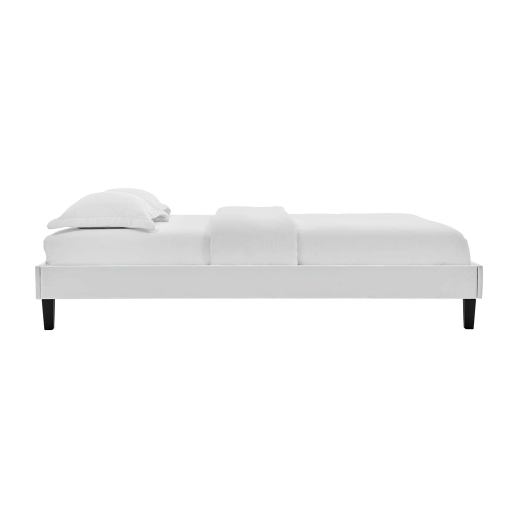 Elise Performance Velvet Platform Bed With Black Wood Legs