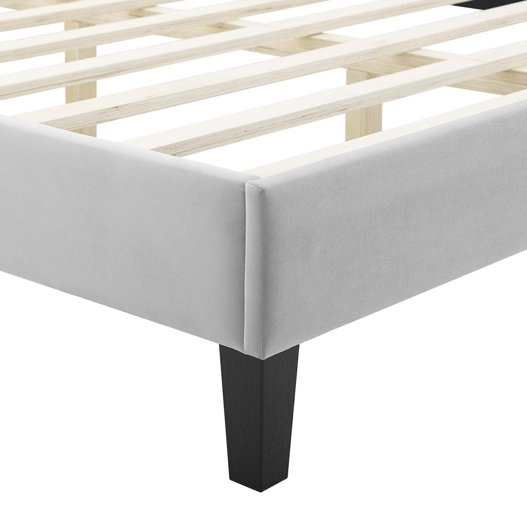 Elise Performance Velvet Platform Bed With Black Wood Legs