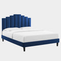Elise Performance Velvet Platform Bed With Black Wood Legs
