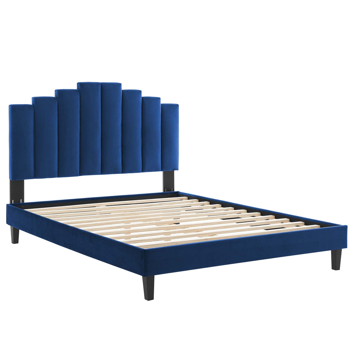 Elise Performance Velvet Platform Bed With Black Wood Legs
