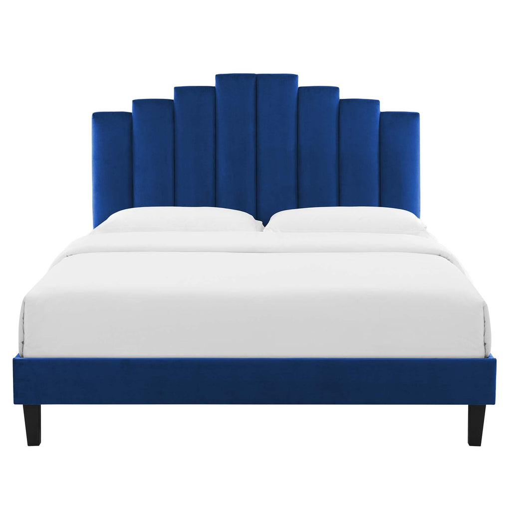 Elise Performance Velvet Platform Bed With Black Wood Legs