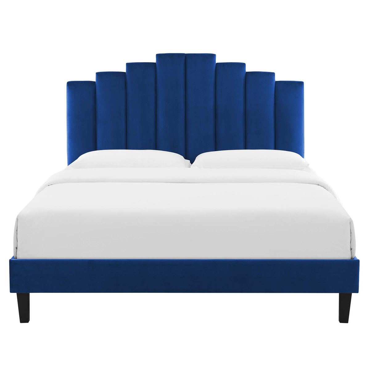 Elise Performance Velvet Platform Bed With Black Wood Legs