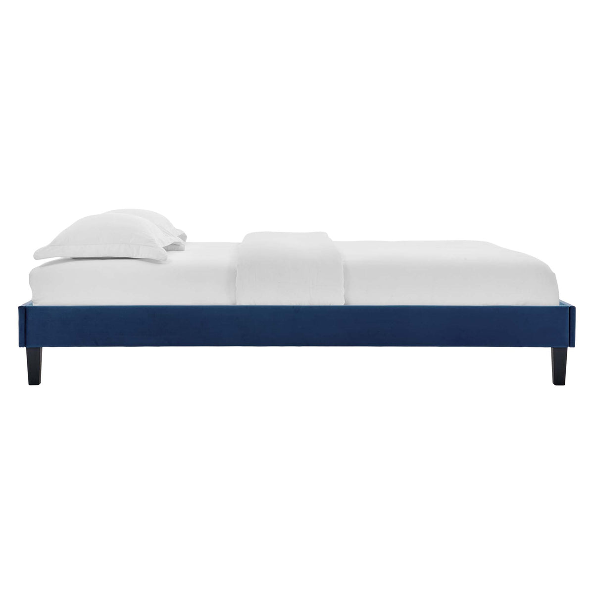 Elise Performance Velvet Platform Bed With Black Wood Legs
