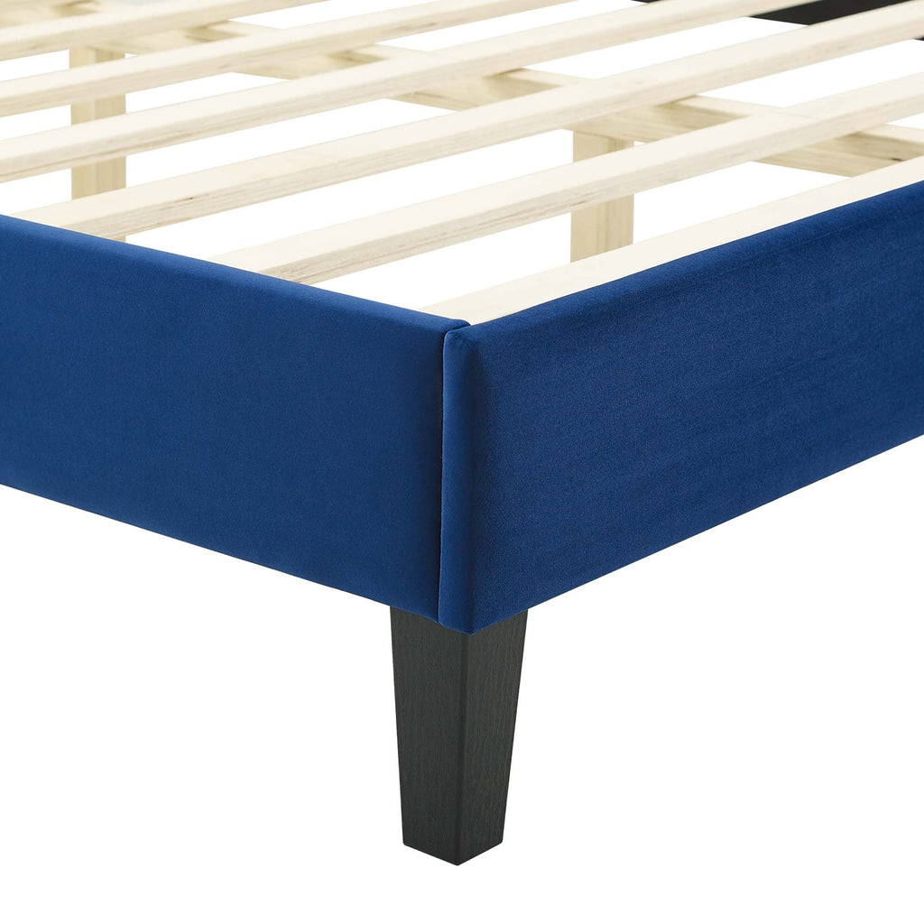 Elise Performance Velvet Platform Bed With Black Wood Legs