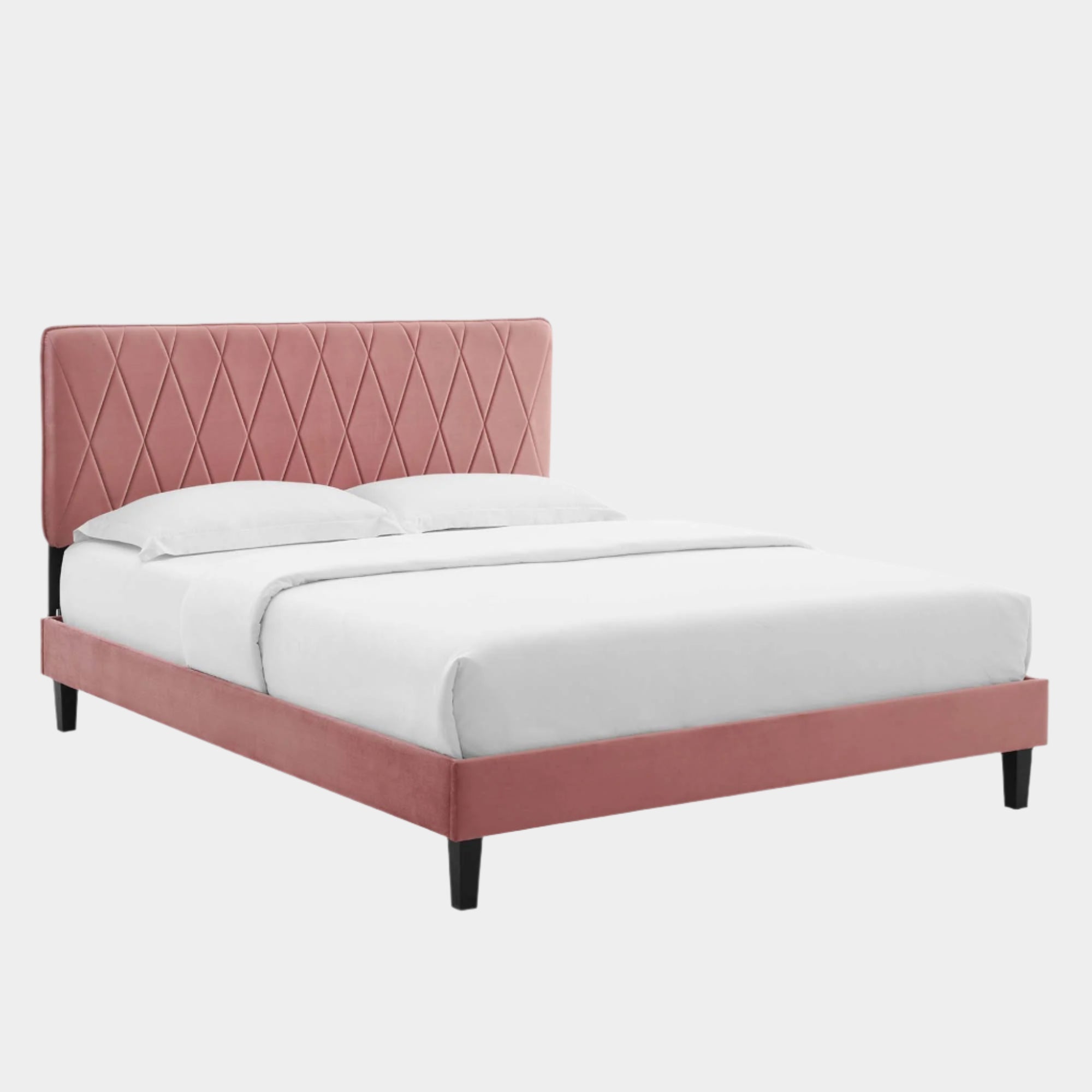 Phillipa Performance Velvet Platform Bed With Black Wood Legs