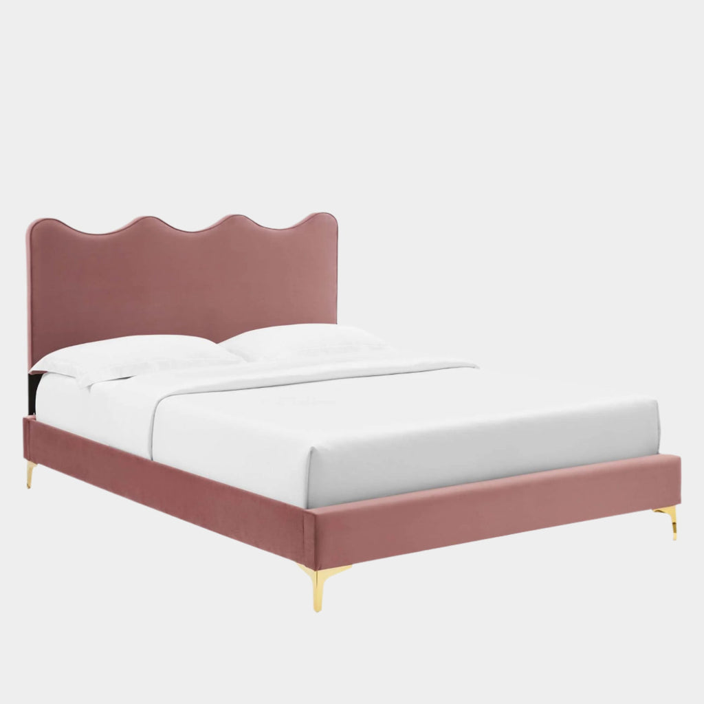 Current Performance Velvet Platform Bed With Gold Metal Legs