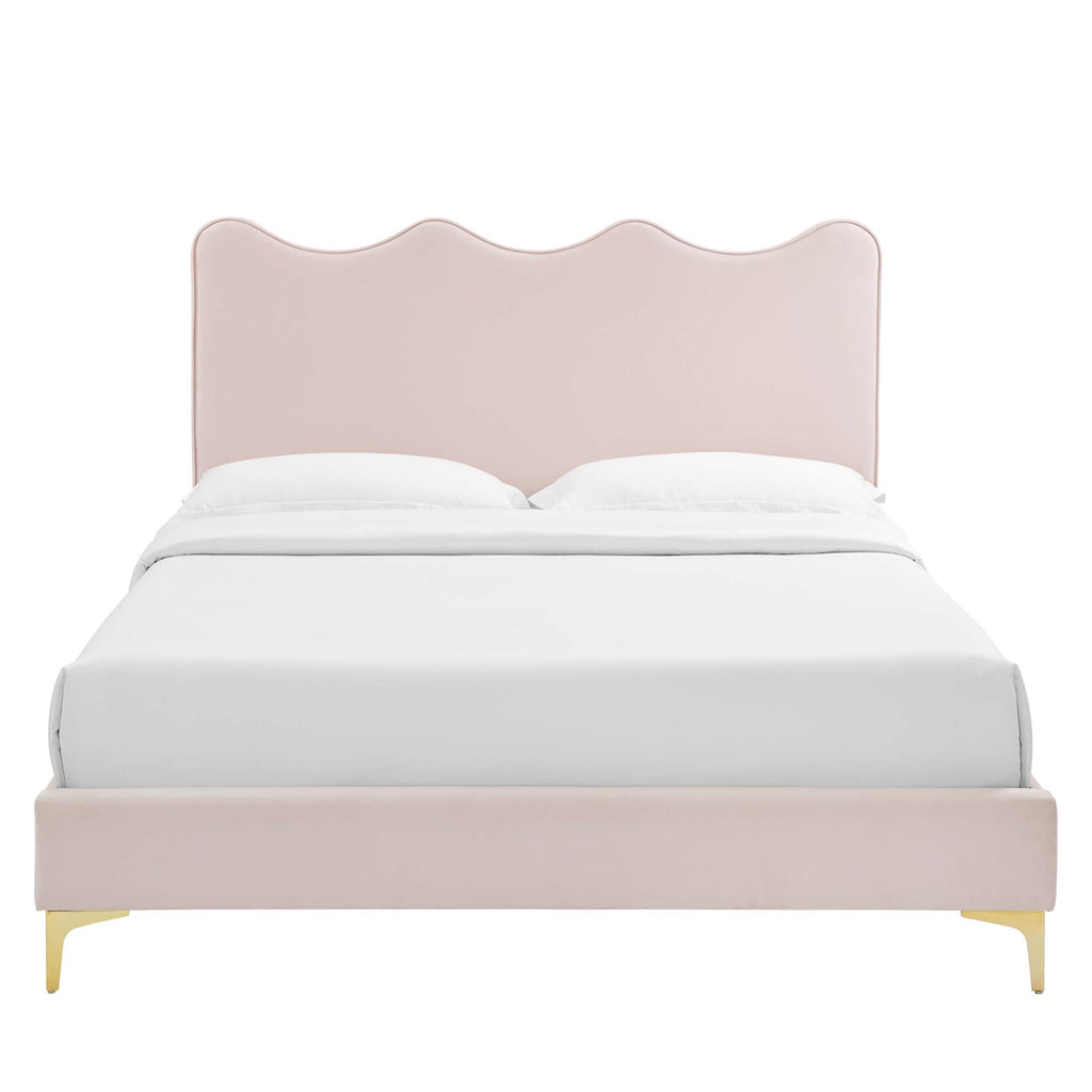 Current Performance Velvet Platform Bed With Gold Metal Legs