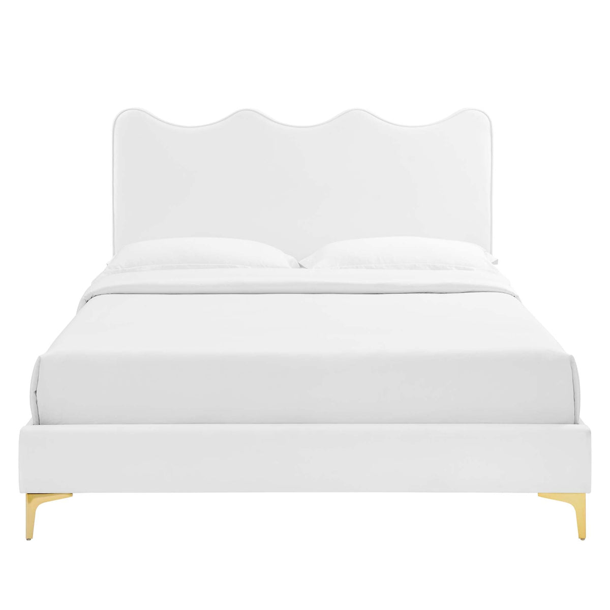 Current Performance Velvet Platform Bed With Gold Metal Legs