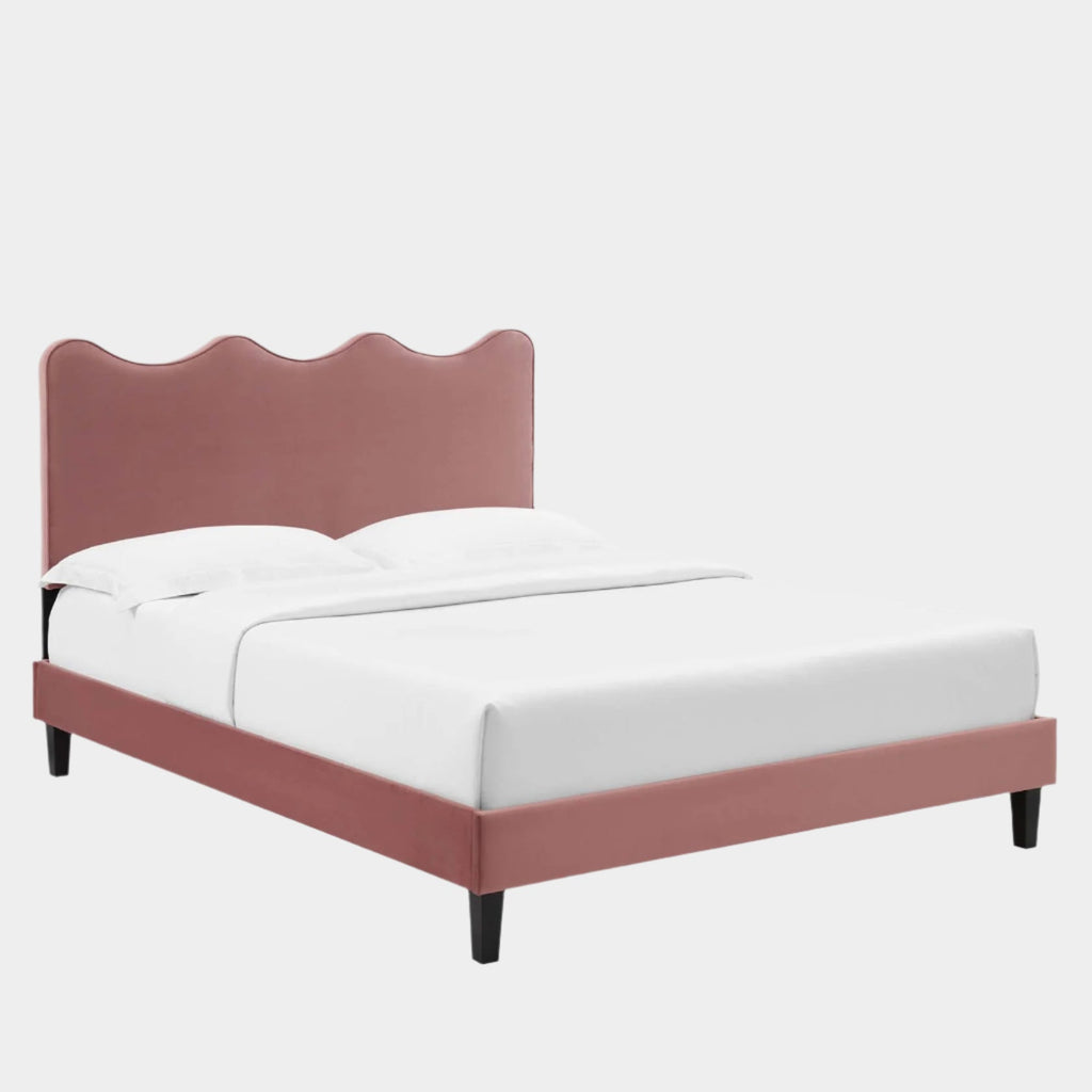 Current Performance Velvet Platform Bed With Black Wood Legs