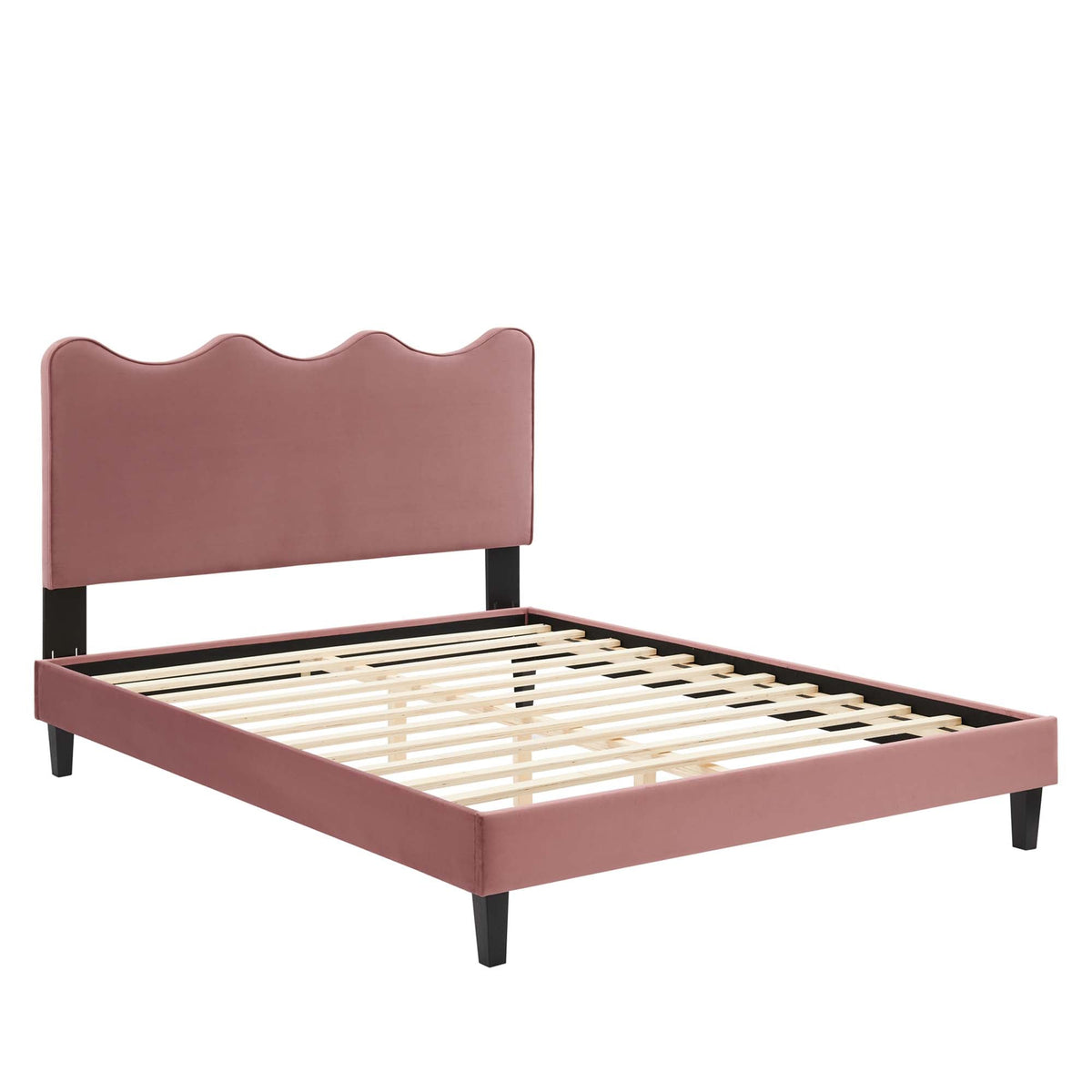 Current Performance Velvet Platform Bed With Black Wood Legs