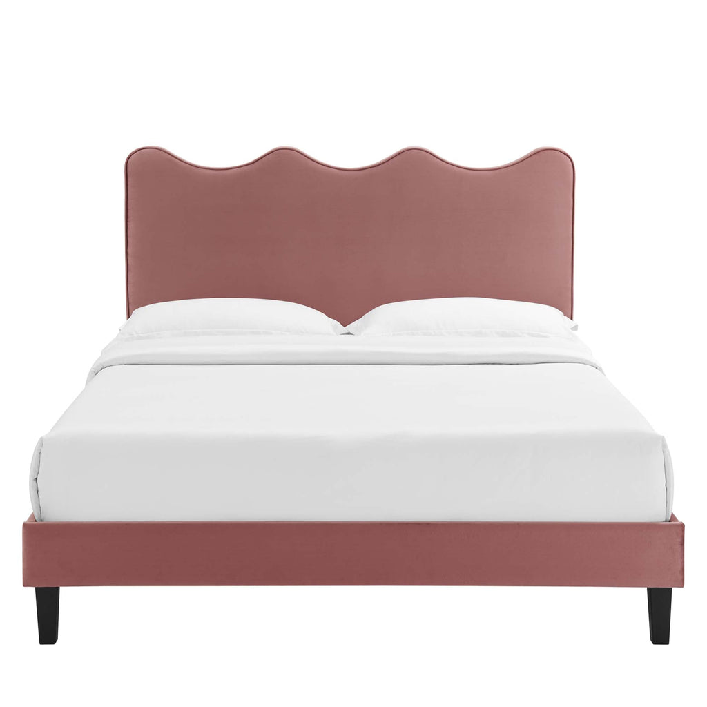 Current Performance Velvet Platform Bed With Black Wood Legs