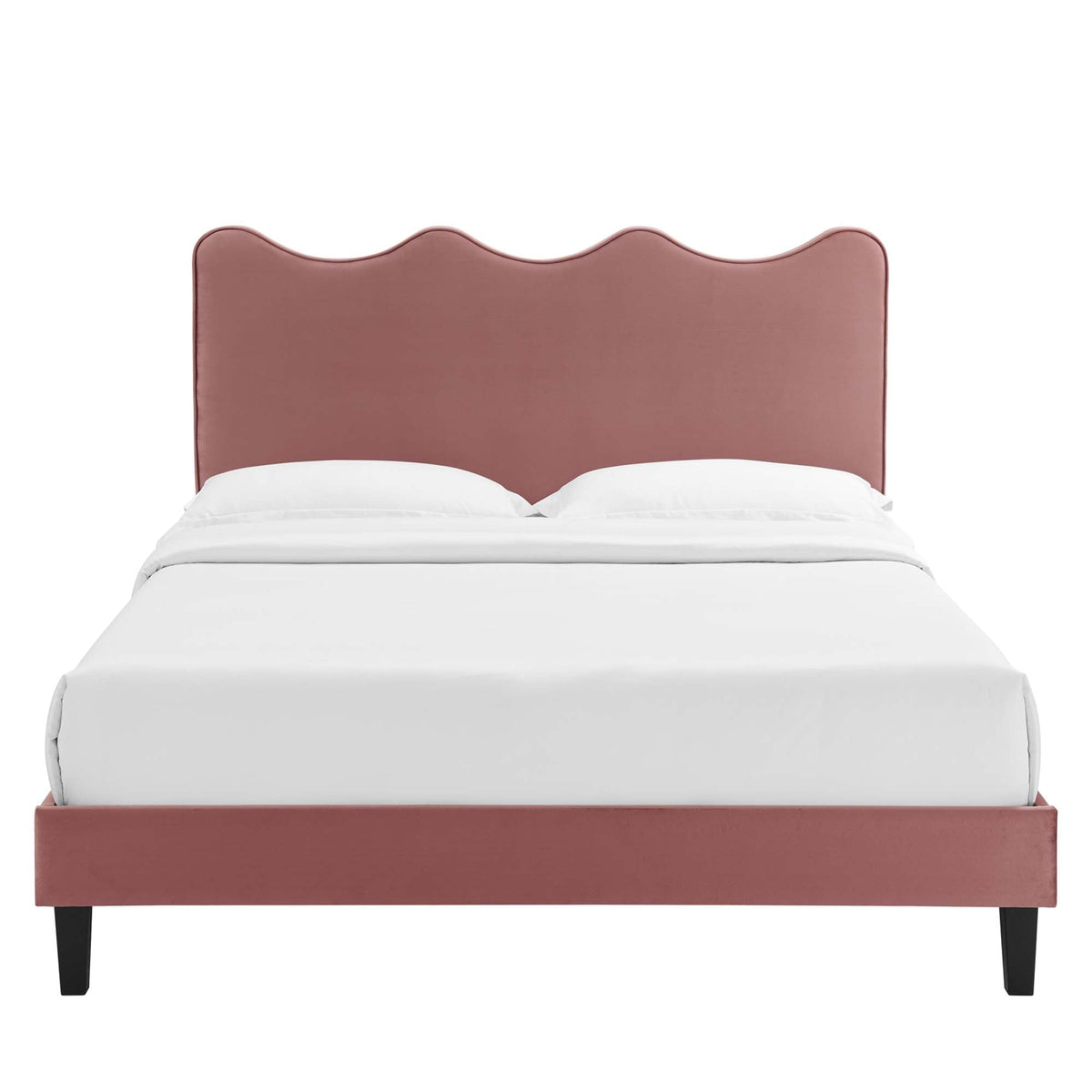 Current Performance Velvet Platform Bed With Black Wood Legs