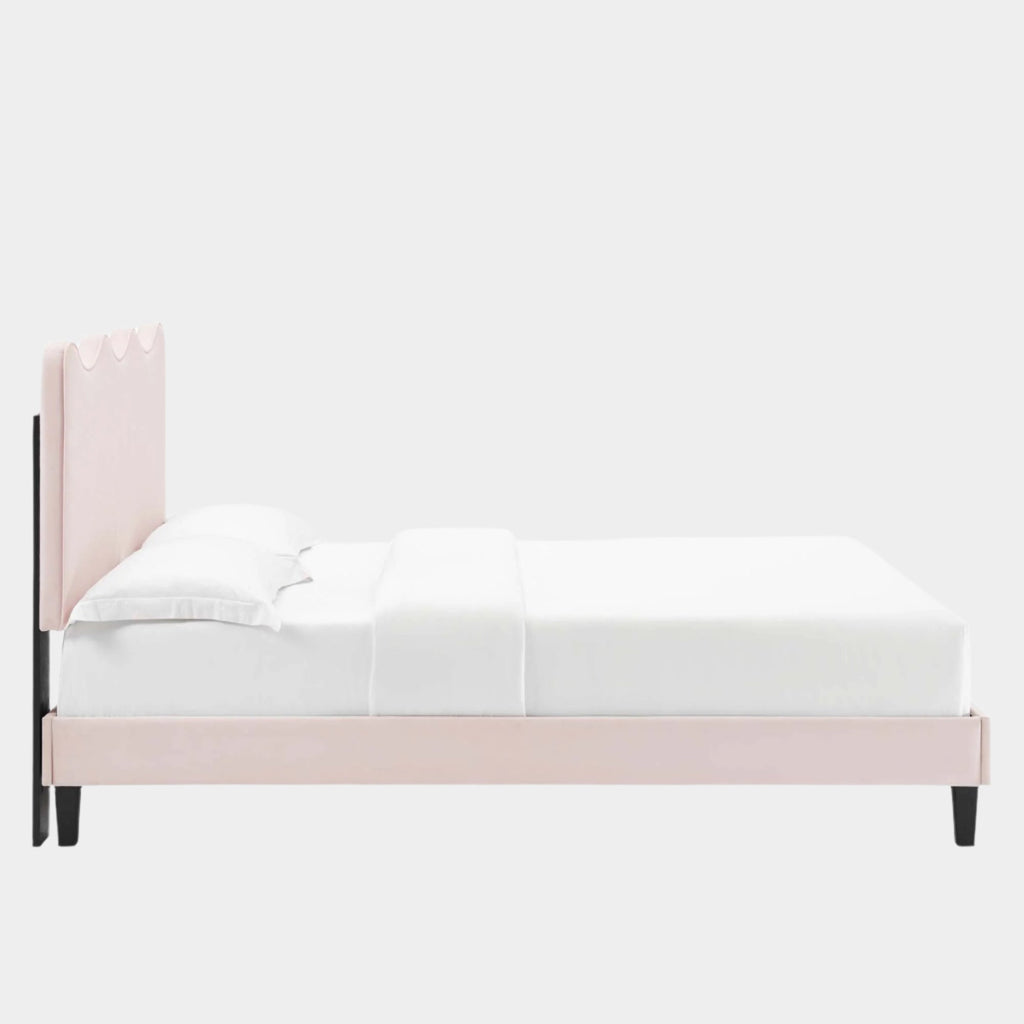 Current Performance Velvet Platform Bed With Black Wood Legs