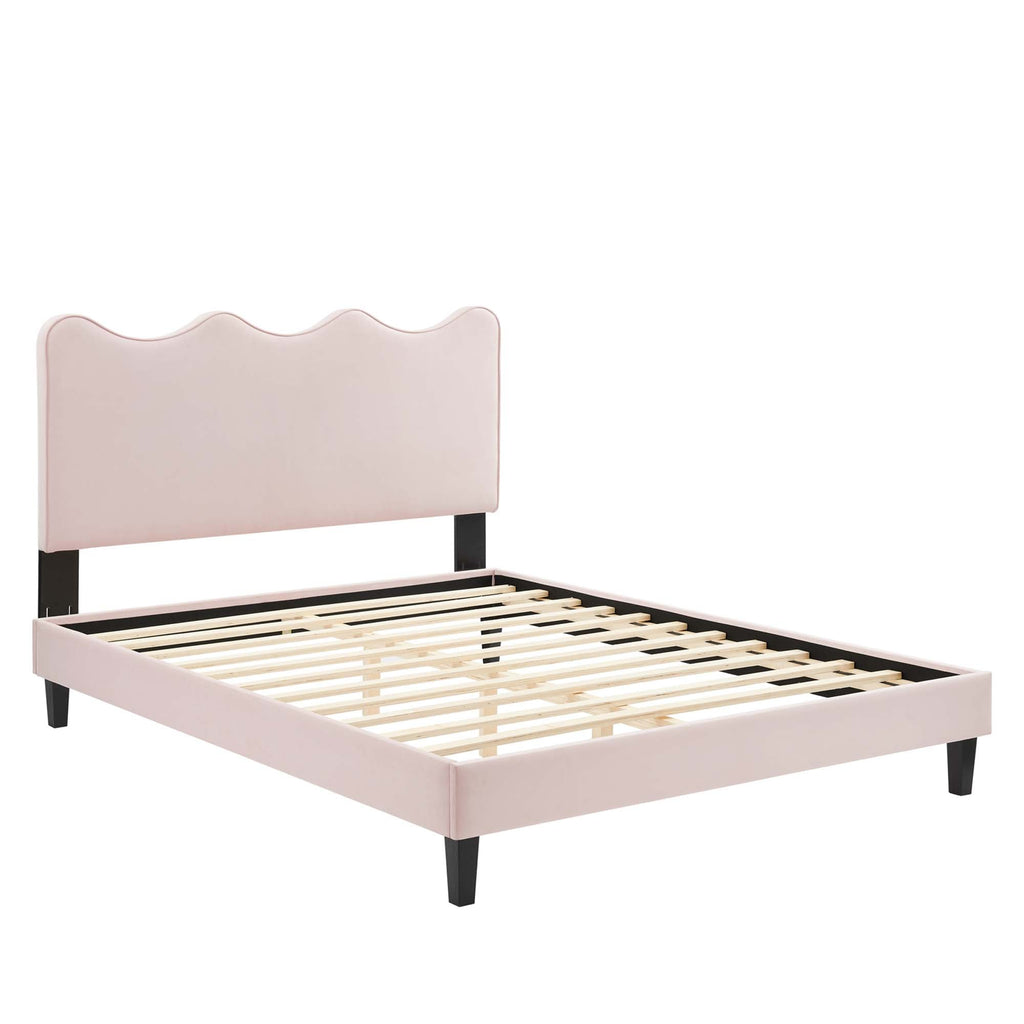 Current Performance Velvet Platform Bed With Black Wood Legs