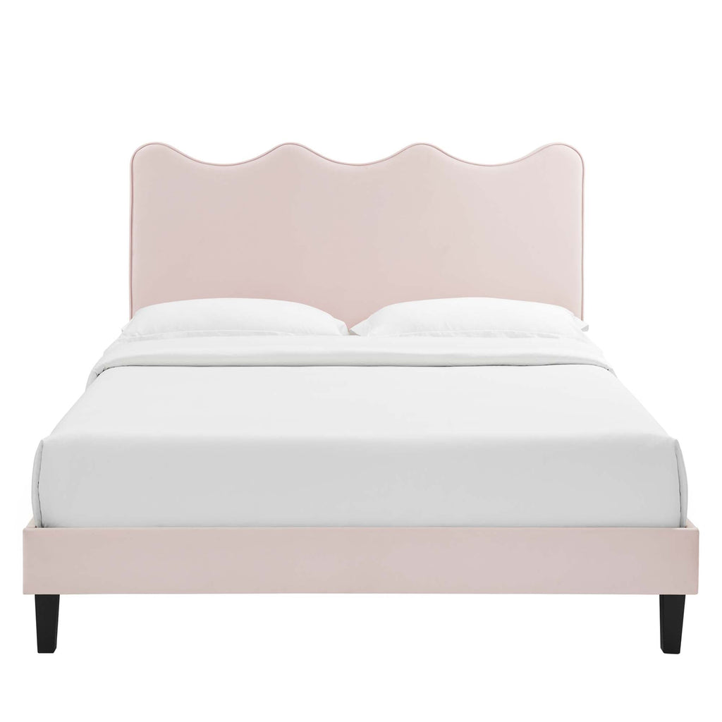 Current Performance Velvet Platform Bed With Black Wood Legs