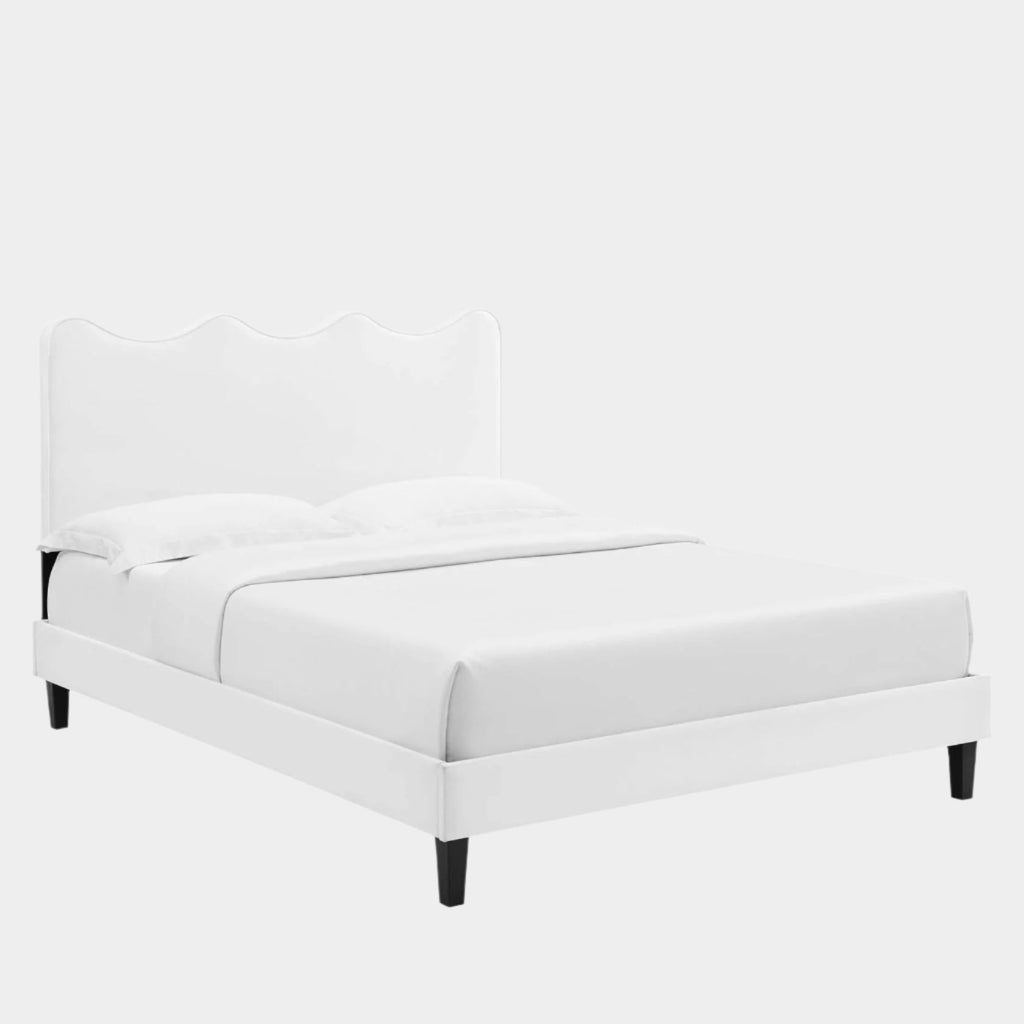 Current Performance Velvet Platform Bed With Black Wood Legs
