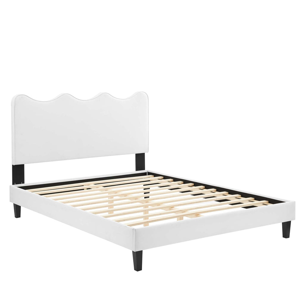 Current Performance Velvet Platform Bed With Black Wood Legs
