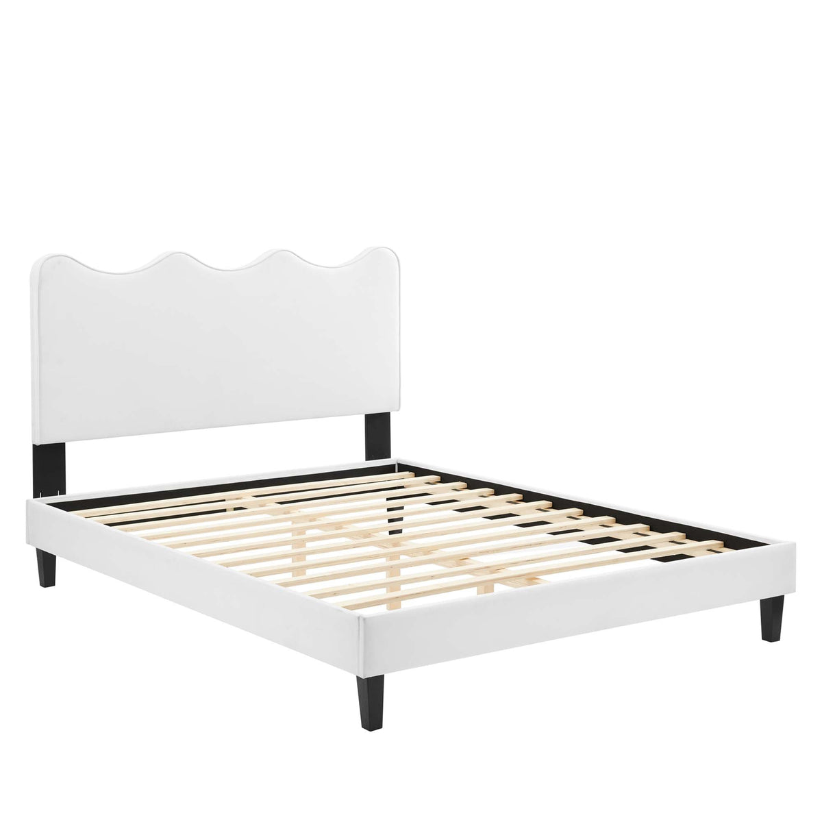 Current Performance Velvet Platform Bed With Black Wood Legs