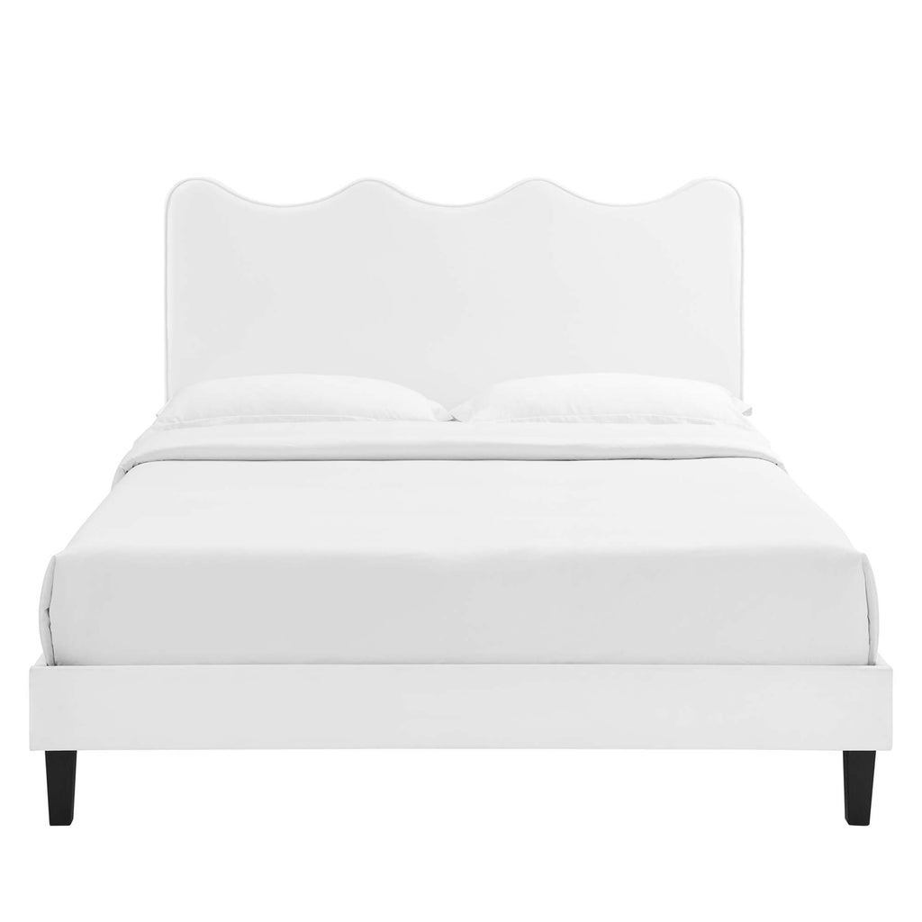 Current Performance Velvet Platform Bed With Black Wood Legs